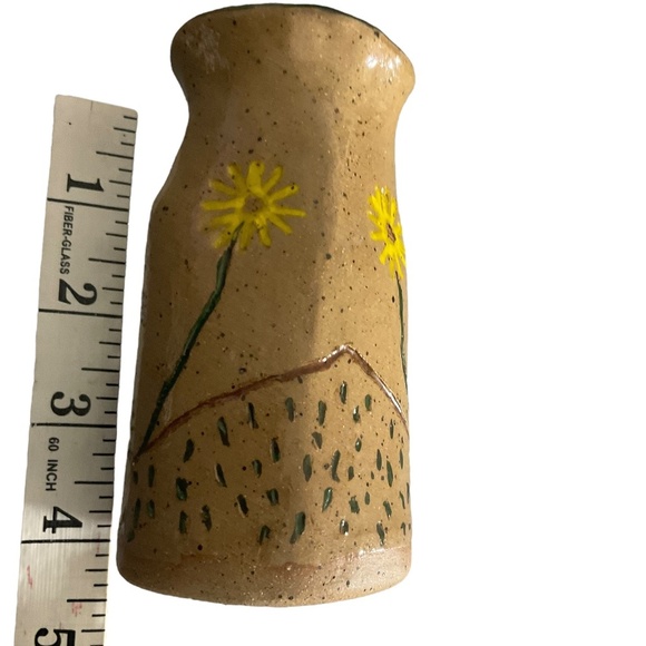 Handmade Studio Pottery Vase with Yellow Flowers Local Artist Stoneware 4 3/16” - Picture 10 of 13